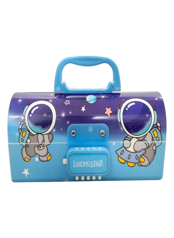 PEACORA Plastic Pencil Box With Code Lock Pen Case Large Capacity Multi-Layer Multi-Function Storage Bag Secret Compartment Pencil Box (Space Astronaut, Blue) - Image 1