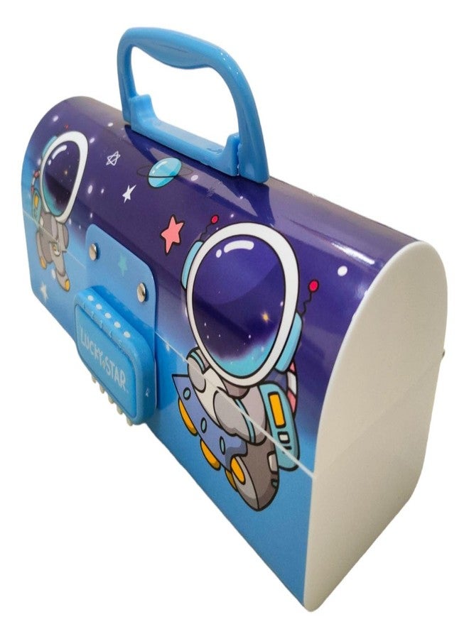 PEACORA Plastic Pencil Box With Code Lock Pen Case Large Capacity Multi-Layer Multi-Function Storage Bag Secret Compartment Pencil Box (Space Astronaut, Blue) - Image 3