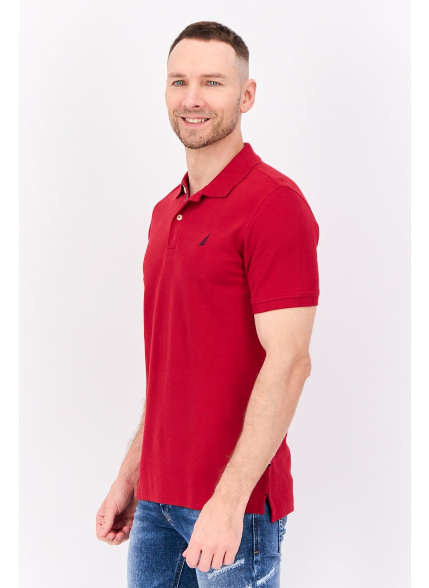 NAUTICA Men Slim Fit Brand Logo Short Sleeve Polo Shirt, Red  - Image 4