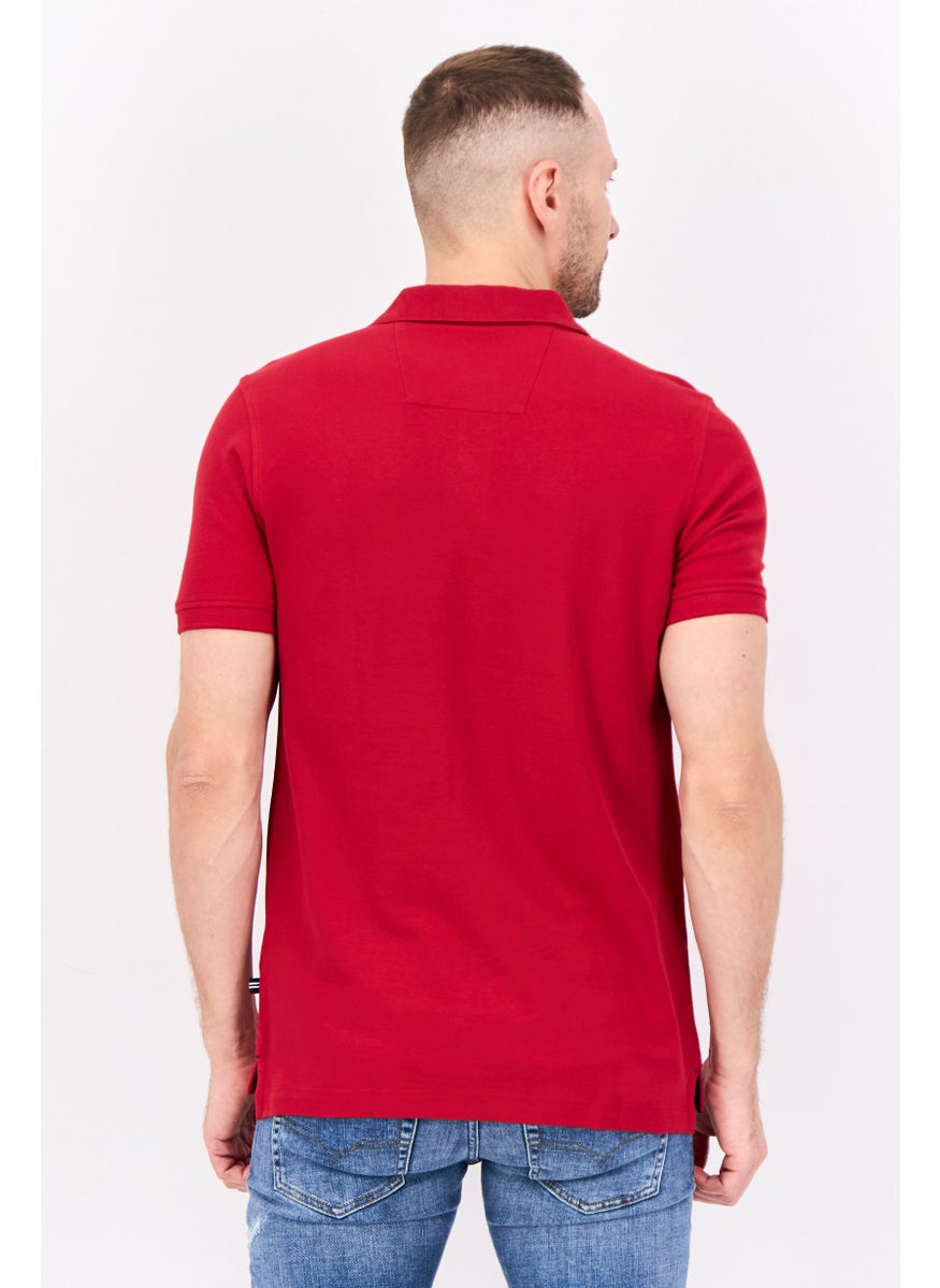 NAUTICA Men Slim Fit Brand Logo Short Sleeve Polo Shirt, Red  - Image 2
