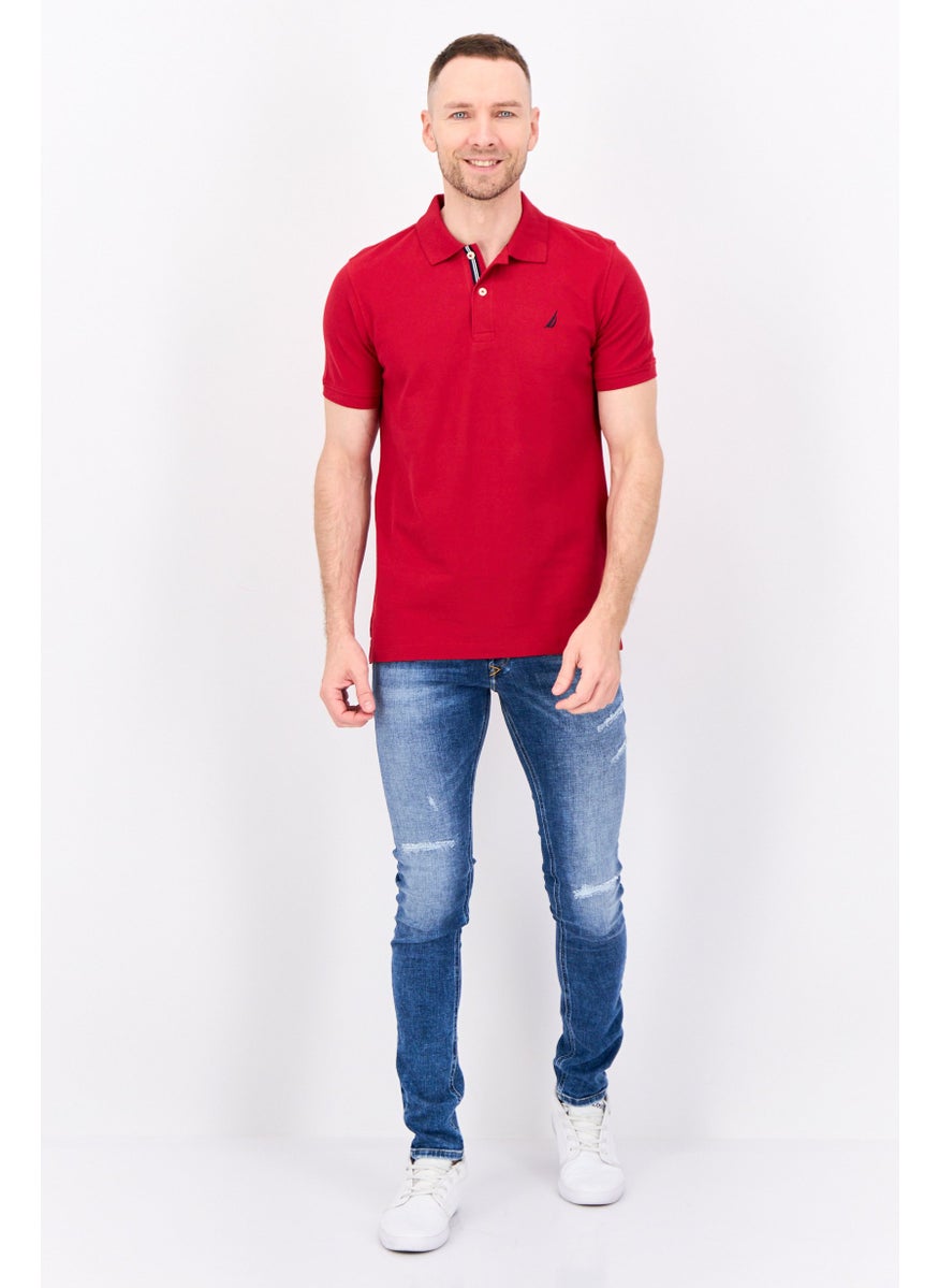 NAUTICA Men Slim Fit Brand Logo Short Sleeve Polo Shirt, Red  - Image 3