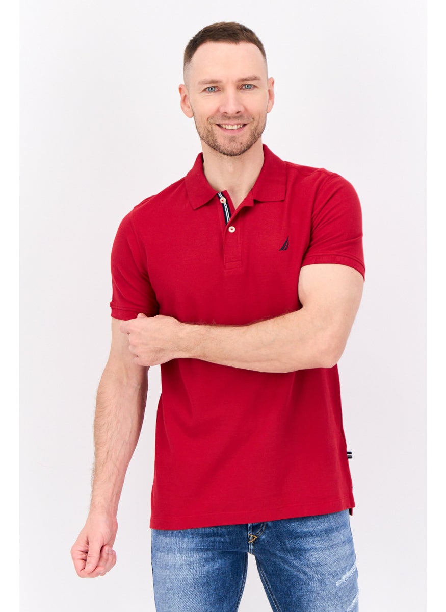 NAUTICA Men Slim Fit Brand Logo Short Sleeve Polo Shirt, Red  - Image 1