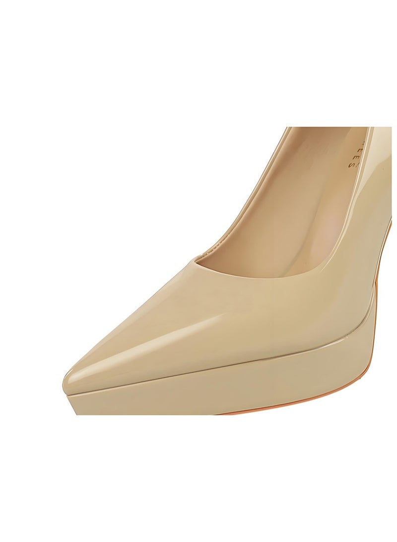 BIGTREE Women's Closed Pointed Toe Pumps Thick High Heels Party Dress Shoes Khaki 12CM - Image 3