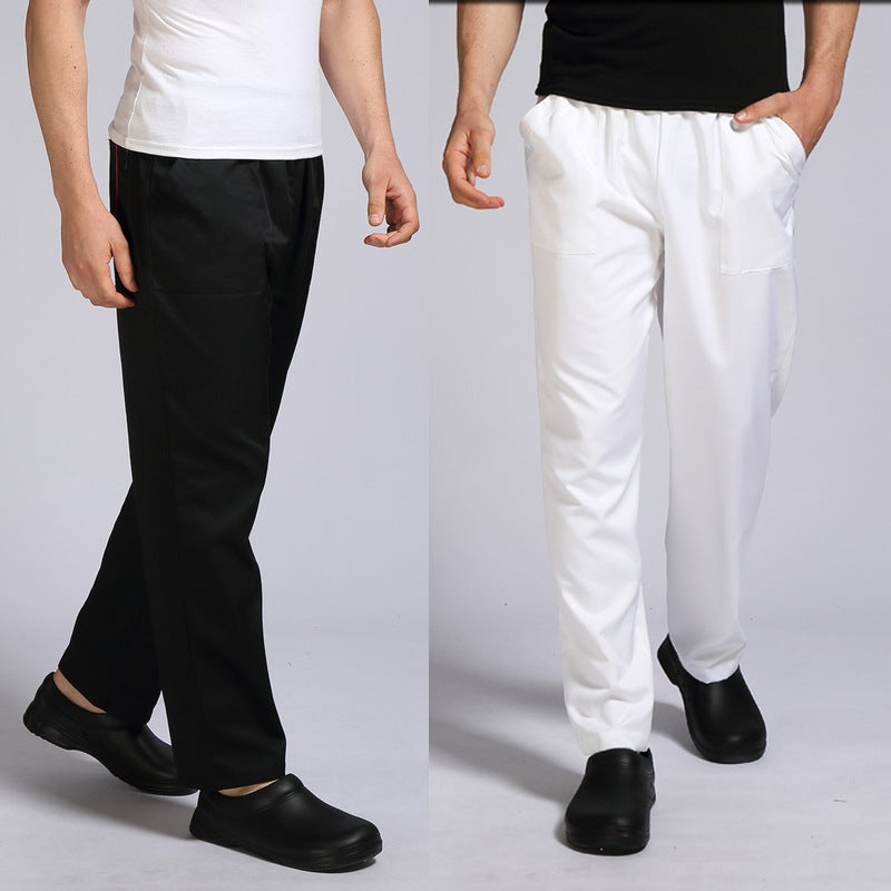Spot wholesale hotel kitchen chef work pants solid color loose restaurant fast food work uniform mens pants White  - Image 2