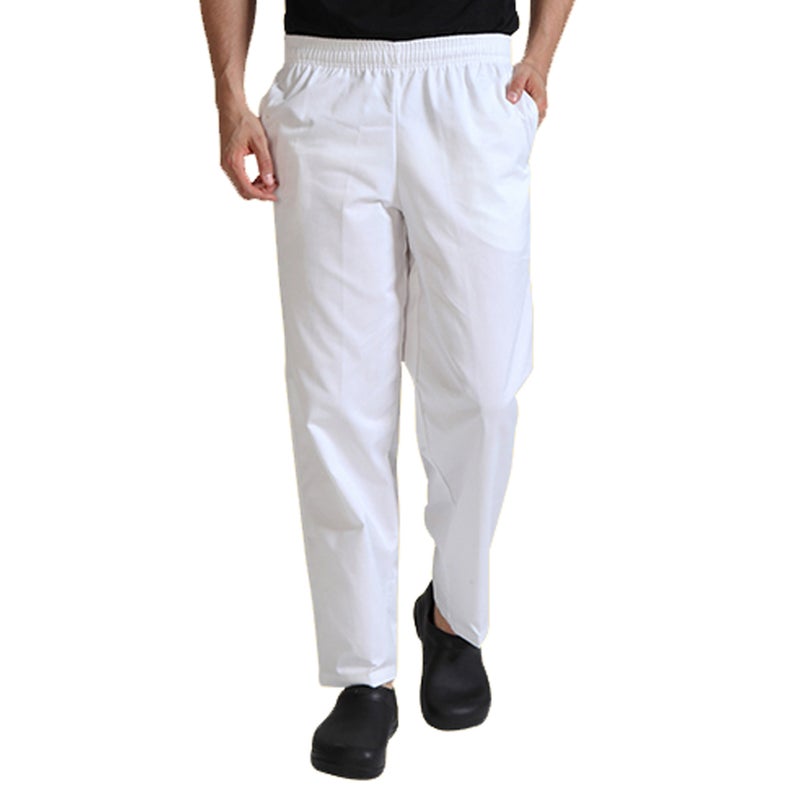 Spot wholesale hotel kitchen chef work pants solid color loose restaurant fast food work uniform mens pants White  - Image 1