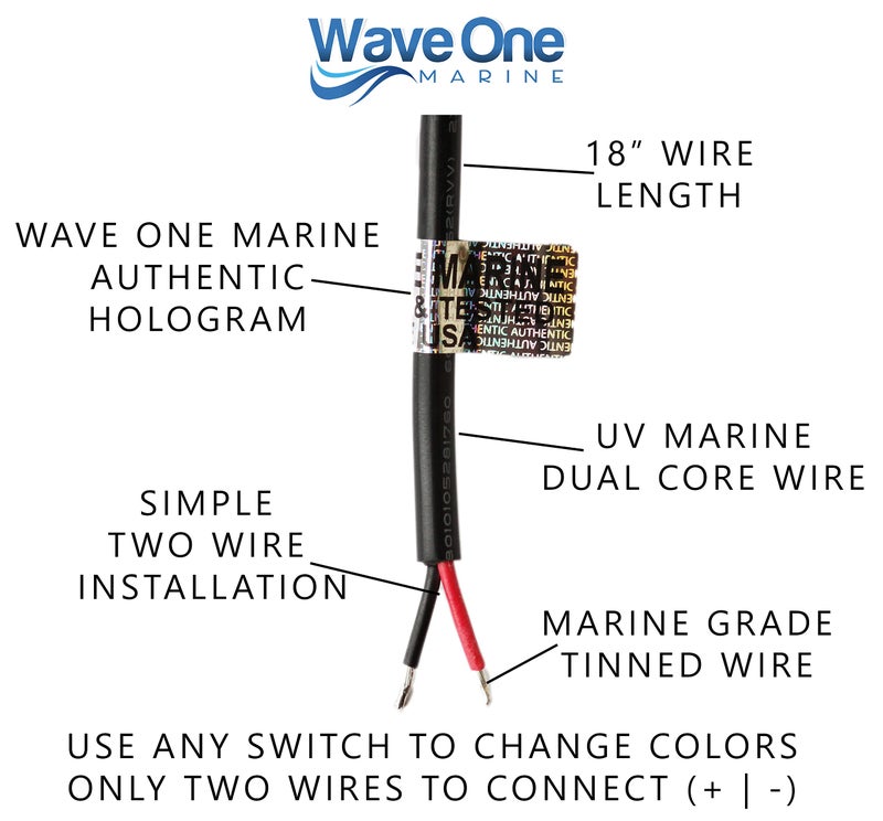 Wave One Marine Spectrum RGBW Rigid Light | Internal Driver LED Waterproof Boat Accent Courtesy Light 12V Volt RV | Multi Color Two Wire Switch Control | Gunnel Deck Pontoon Strip | IP67 (10") - Image 5