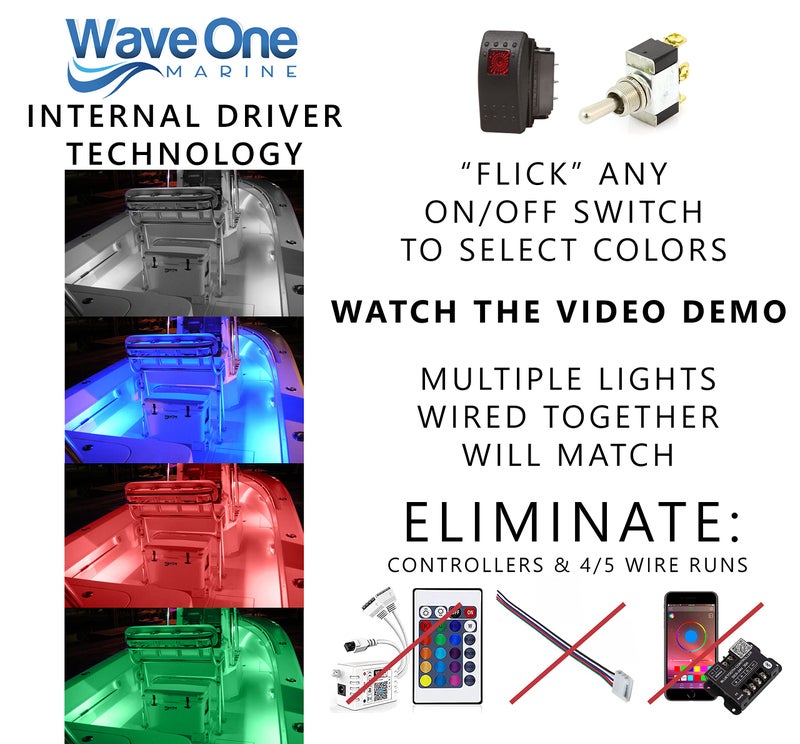 Wave One Marine Spectrum RGBW Rigid Light | Internal Driver LED Waterproof Boat Accent Courtesy Light 12V Volt RV | Multi Color Two Wire Switch Control | Gunnel Deck Pontoon Strip | IP67 (10") - Image 3