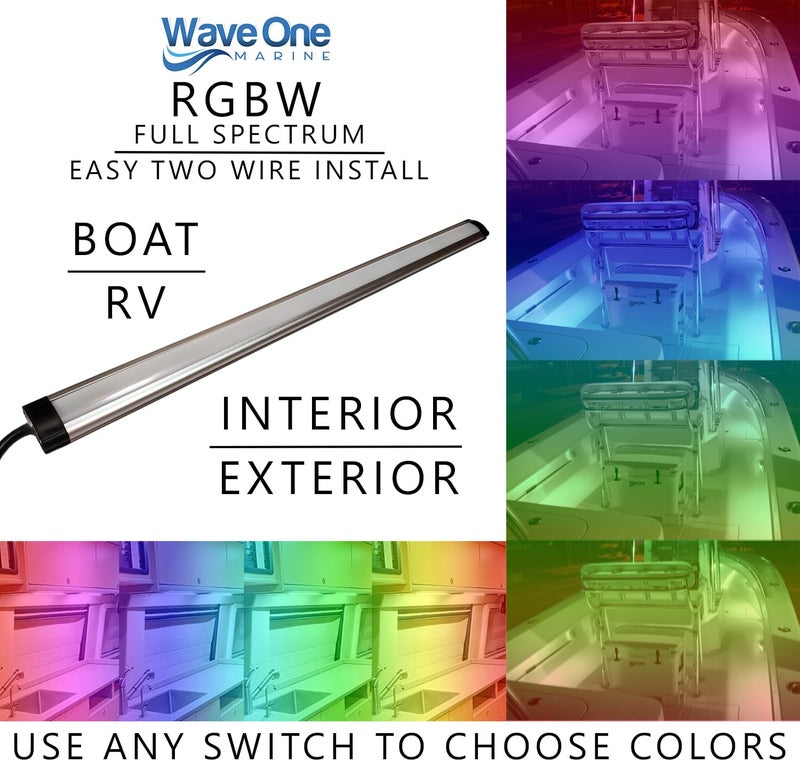 Wave One Marine Spectrum RGBW Rigid Light | Internal Driver LED Waterproof Boat Accent Courtesy Light 12V Volt RV | Multi Color Two Wire Switch Control | Gunnel Deck Pontoon Strip | IP67 (10") - Image 2