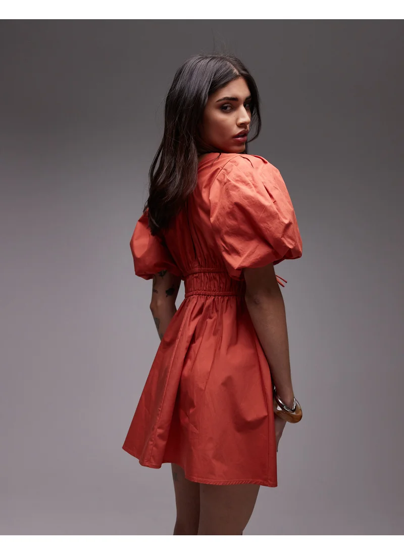 TOPSHOP V Neck Puff Sleeve Mini Dress