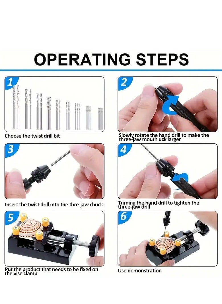 Generic 62pcs Hand Drill Tool Set, Jewelry Drill Resin Drill Mini Drill Hand Drill, For Jewelry Making Pin Vise Hand Drill Hand Drill For Resin Micro Drill Bit Mini Drill Set  - Image 4
