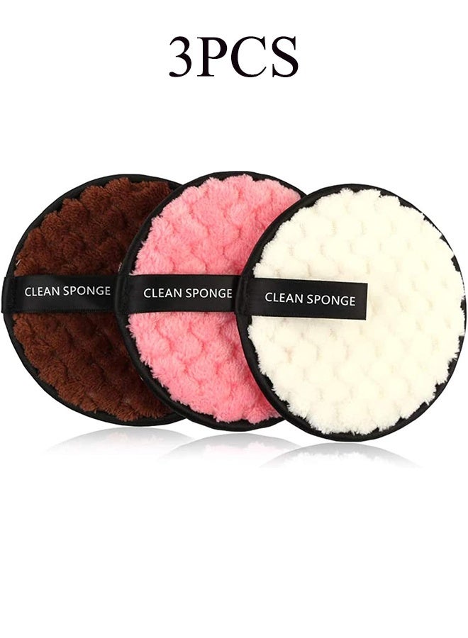 YJ 3 Pcs Reusable Makeup Remover Pads Set, Soft Microfiber Face Cleansing Puffs, Double-Sided Makeup Remover Cloth for Facial Cleansing and Travel Use - Image 1