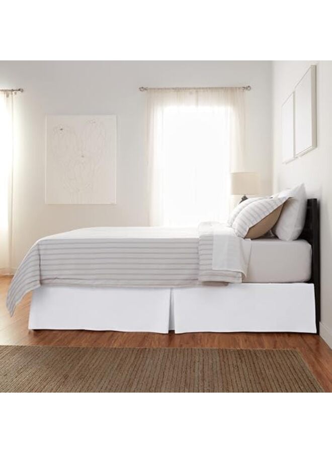 تنورة سرير خفيفة الوزن مطوية، مقاس كوين، أبيض ساطع، سادة 60×80+15 بوصة - Image 2