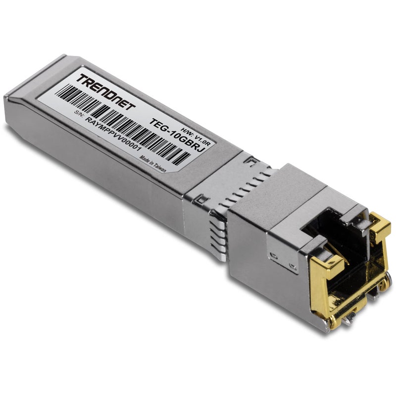TRENDnet 10G RJ-45 Copper SFP+ Module, Convert A Standard SFP+ Slot Into A RJ-45 Multi-Gigabit Port, Connect Devices Up to 30m (98ft), Hot-Pluggable, Lifetime Protection, Silver, TEG-10GBRJ - Image 1