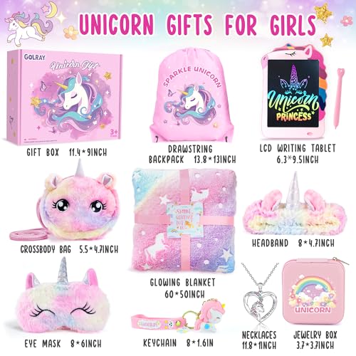 Golray 10 Pcs Unicorn Gifts for Girls Toys Christmas Birthday Gifts Kids Girls Age 3 4 5 6 7 8 9 12 with Glowing BlanketLCD Drawing Tablet Unicorn Kids Girls Toys for Daughter Niece Granddaughter - Image 5