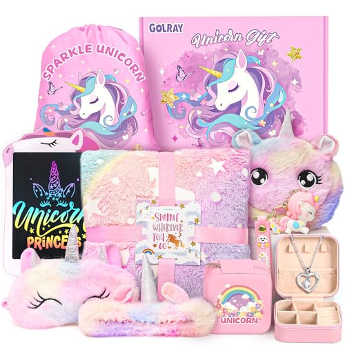 Golray 10 Pcs Unicorn Gifts for Girls Toys Christmas Birthday Gifts Kids Girls Age 3 4 5 6 7 8 9 12 with Glowing BlanketLCD Drawing Tablet Unicorn Kids Girls Toys for Daughter Niece Granddaughter - Image 1