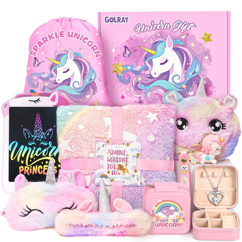 Golray 10 Pcs Unicorn Gifts for Girls Toys Christmas Birthday Gifts Kids Girls Age 3 4 5 6 7 8 9 12 with Glowing BlanketLCD Drawing Tablet Unicorn Kids Girls Toys for Daughter Niece Granddaughter - Image 3