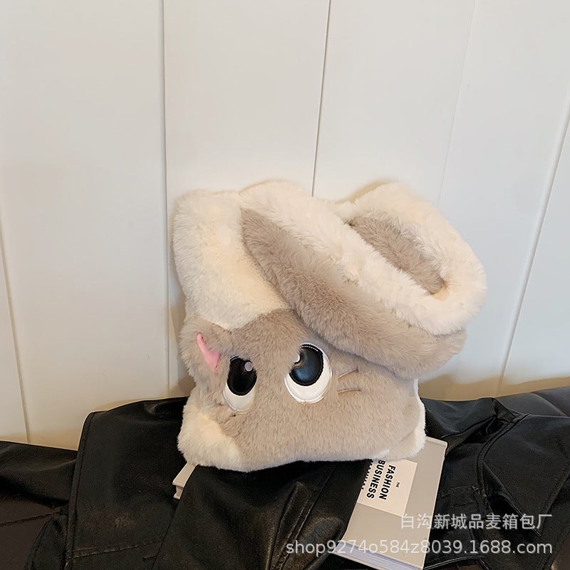 New Plush Bag Women'S Large Capacity Creative Cat Cartoon Contrast Color Stitching Embroidered Tote Bag Handbag - Image 1