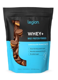 Whey+ Protein Powder chocolate peanut butter naturally sweetened and flavoured, grass fed whey protein isolate, hormone- & antibiotic free, no added sugars, 60 servings / dietary supplement / net wt 2034 g / 71.7 oz / 4.48 lbs 23 grams per servings.
