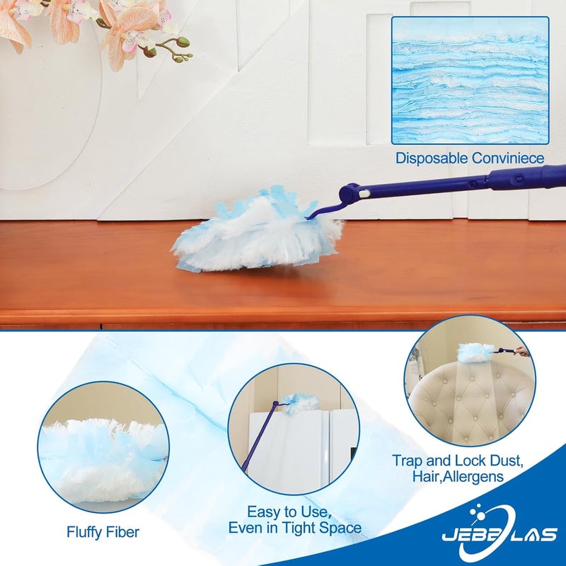 Jebblas Disposable Blue Duster Including 1 Long Handle, 1 Short Handle and 20 Duster Refills, Electrostatic Duster Kit, Heavy Duty Extender Handle Starter Kit - Image 3