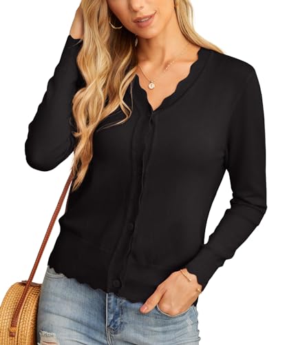 GRECERELLE Women's Long Sleeve V-Neck Button Down Cardigan Knit Shrugs Sweaters(Black, Large) - Image 3