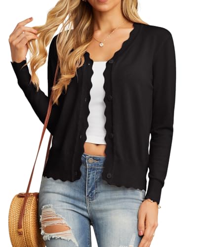 GRECERELLE Women's Long Sleeve V-Neck Button Down Cardigan Knit Shrugs Sweaters(Black, Large) - Image 2