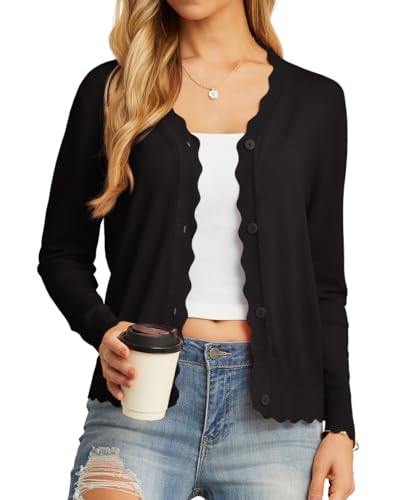 GRECERELLE Women's Long Sleeve V-Neck Button Down Cardigan Knit Shrugs Sweaters(Black, Large) - Image 5
