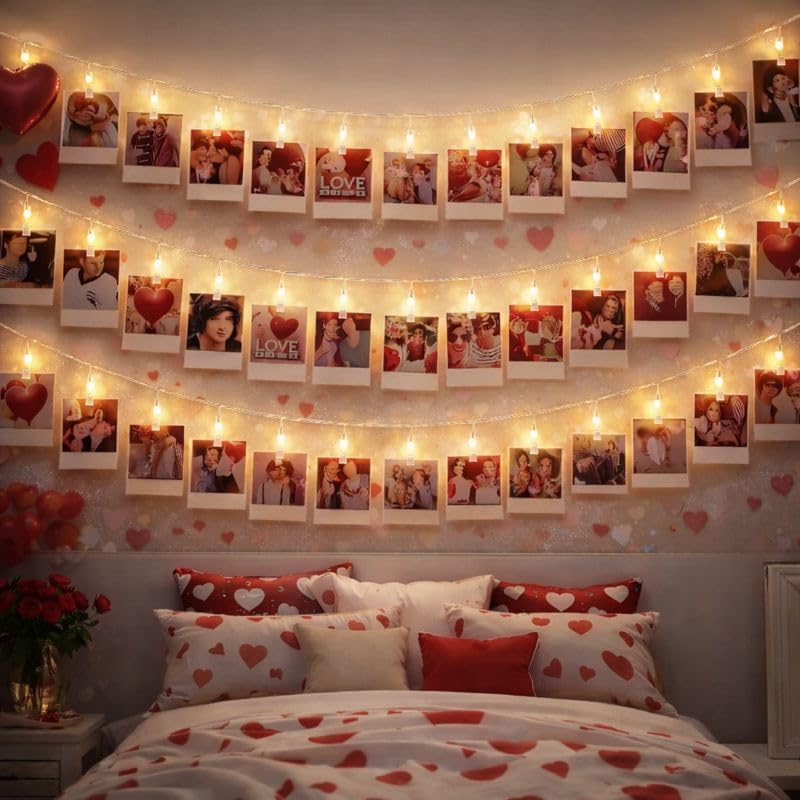 One94Store Romantic Photo Clip String Lights – 14 LED 3 Meter Warm White Fairy Lights for Bedroom, Wall & Picture Décor | Valentine’s Day, Party & Wedding Decoration (Pack of 1) - Image 2