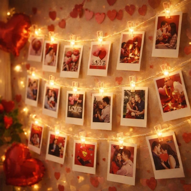 One94Store Romantic Photo Clip String Lights – 14 LED 3 Meter Warm White Fairy Lights for Bedroom, Wall & Picture Décor | Valentine’s Day, Party & Wedding Decoration (Pack of 1) - Image 1