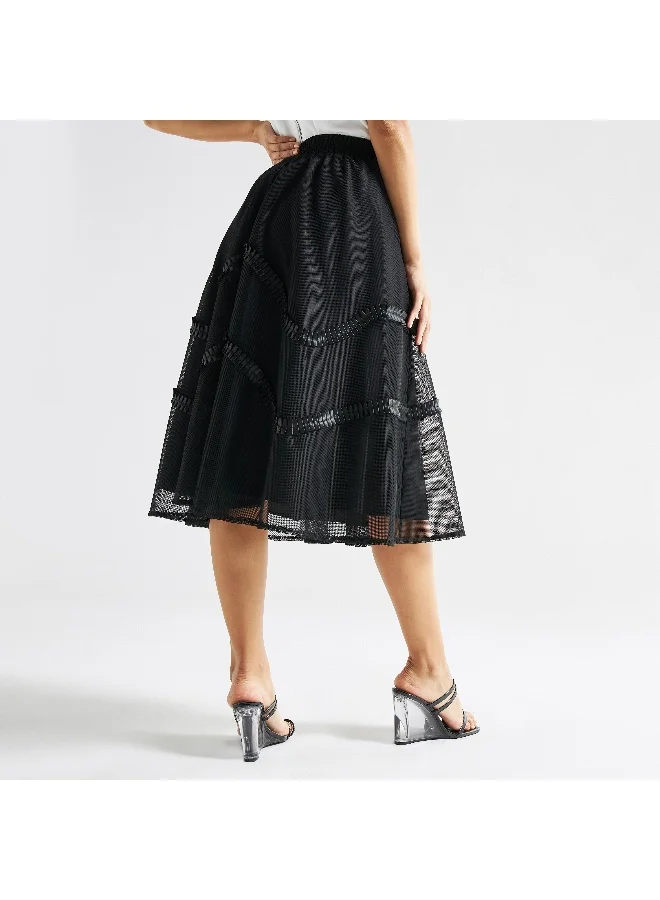 Splash FAV Lace Detail Midi Skirt with Elasticated Waistband and Pockets