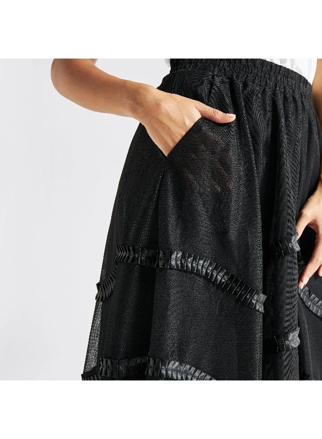 Splash FAV Lace Detail Midi Skirt with Elasticated Waistband and Pockets