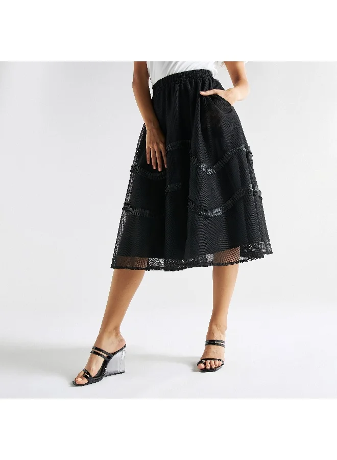 Splash FAV Lace Detail Midi Skirt with Elasticated Waistband and Pockets