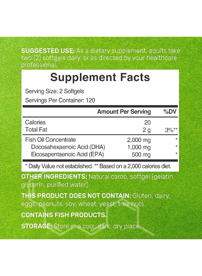 DEAL SUPPLEMENT Dha Supplements | 240 Softgels, Burpless, Lemon Flavor, Dha 1000Mg + Epa 500Mg, Wild Caught Fish, Rich In Omega-3S, Mercury Free, Non-Gmo, Support Brain Heart & Joint Health - Image 2
