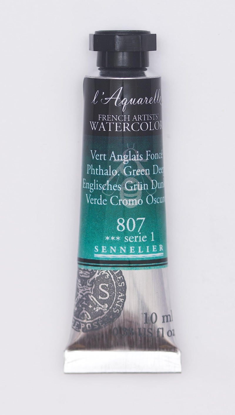 Sennelier L'Aquarelle French Artists Watercolour 10 ml Greens (Phthalo Green Deep) | Ideal for watercolor paper, primed canvas with brushes, pencils, gouache, masking fluid & waterproof inks - Image 2