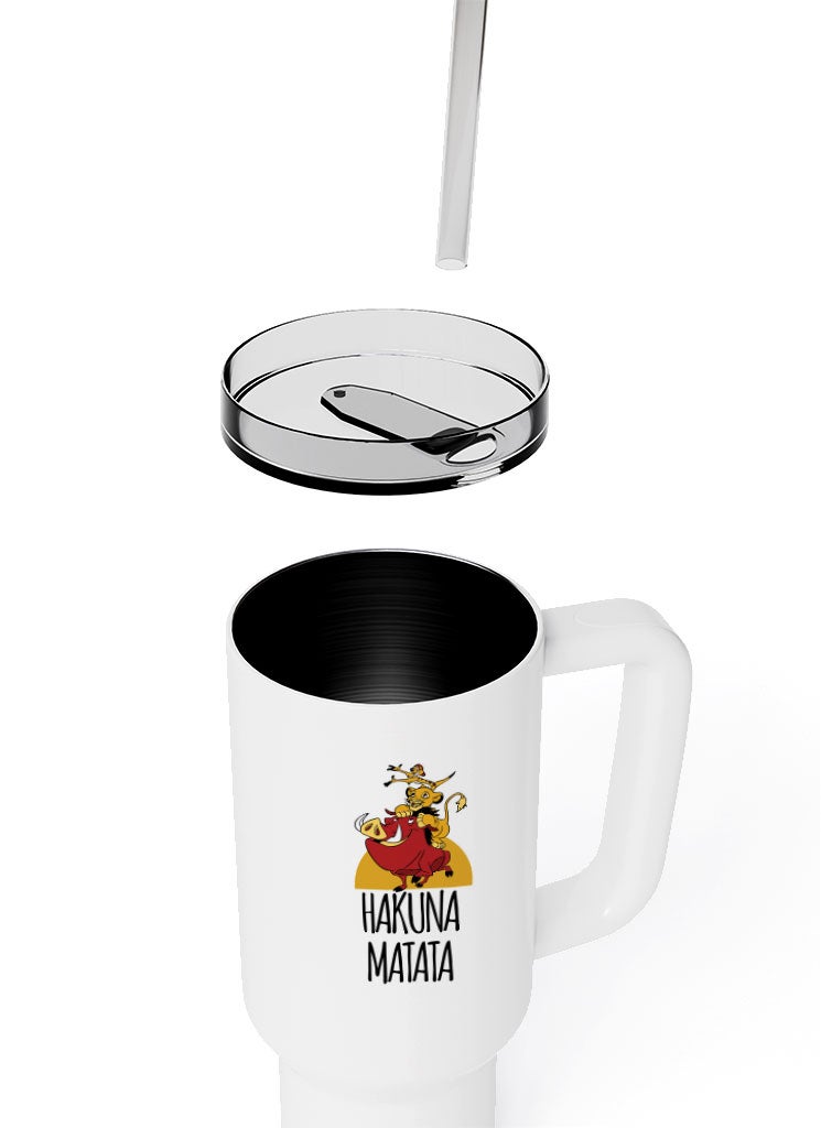 LOUD UNIVERSE Travel Tumbler Hakuna Matata Lion King Timon Pumba Simon 1200 ml Tumbler with handle, straw and Lid - Image 5
