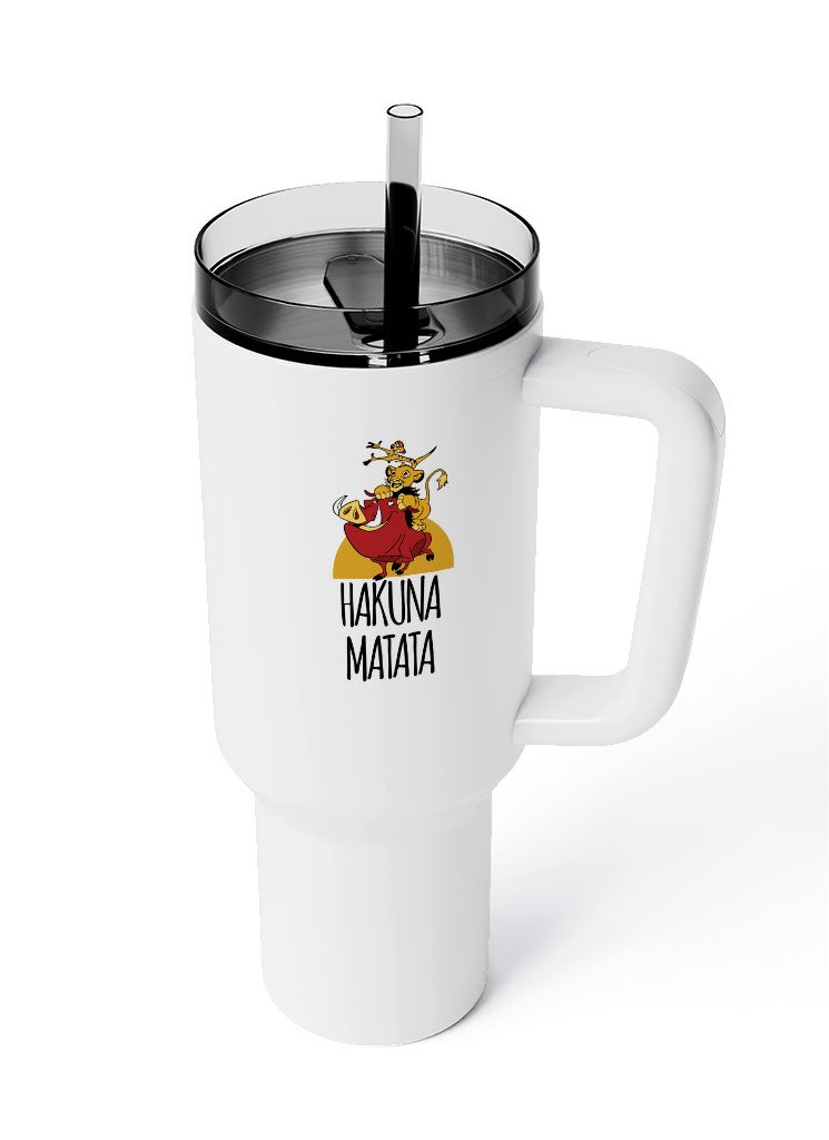 LOUD UNIVERSE Travel Tumbler Hakuna Matata Lion King Timon Pumba Simon 1200 ml Tumbler with handle, straw and Lid - Image 3