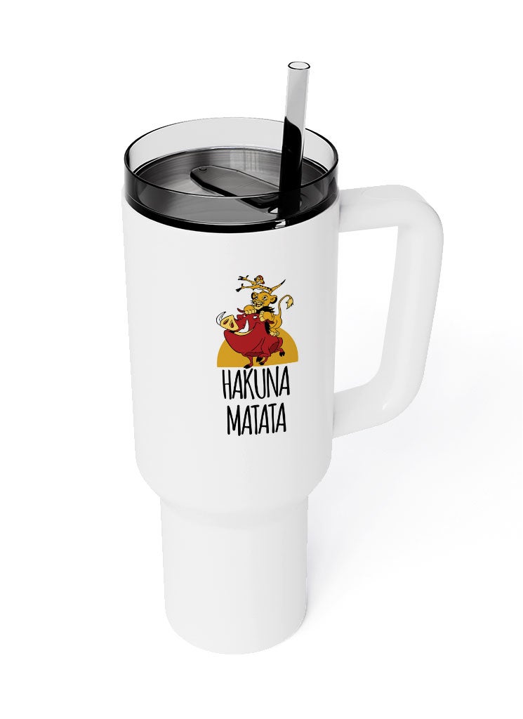 LOUD UNIVERSE Travel Tumbler Hakuna Matata Lion King Timon Pumba Simon 1200 ml Tumbler with handle, straw and Lid - Image 2