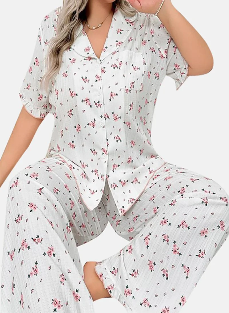 يونيكي White Printed Pyjamas & Shirt