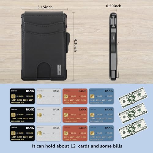 umoven محفظة أوموفن للرجال - مع مشبك نقود جلد رفيع حامل بطاقات ائتمان حجب RFID محفظة قابلة للطي بسيطة (أسود داكن) - Image 5