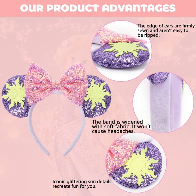 ETLUK Mouse Ears Headband, Princess Mouse Ears Bow Headbands for Women Girls, Cosplay Accessories Party Decorations (Purple) - Image 5