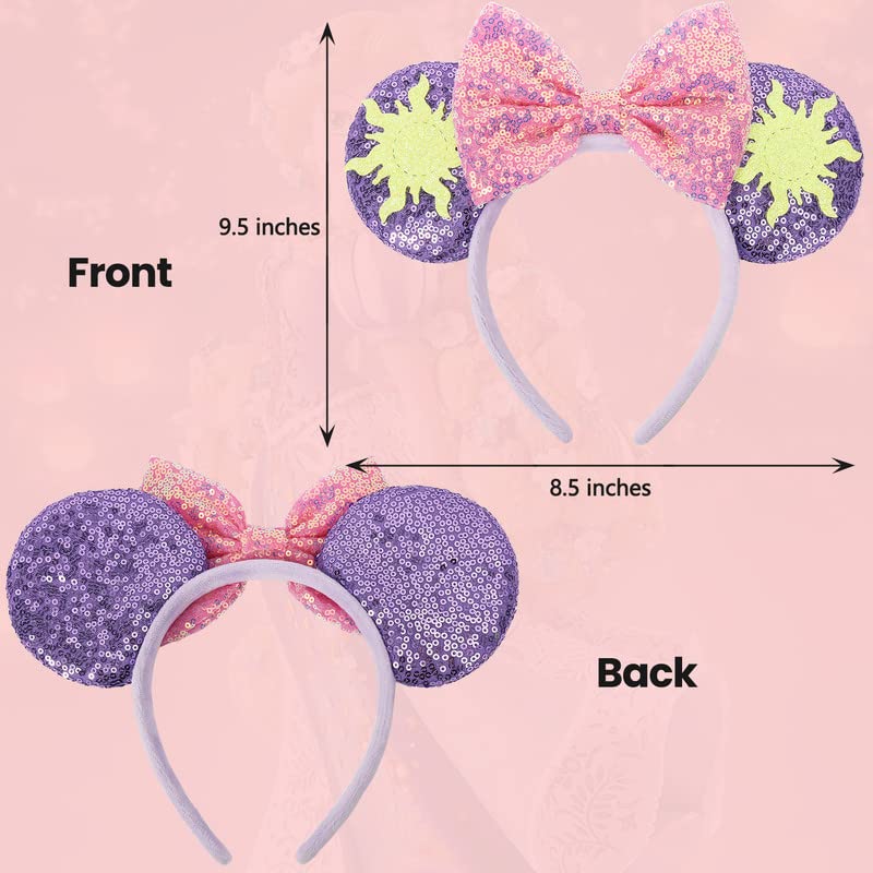 ETLUK Mouse Ears Headband, Princess Mouse Ears Bow Headbands for Women Girls, Cosplay Accessories Party Decorations (Purple) - Image 2