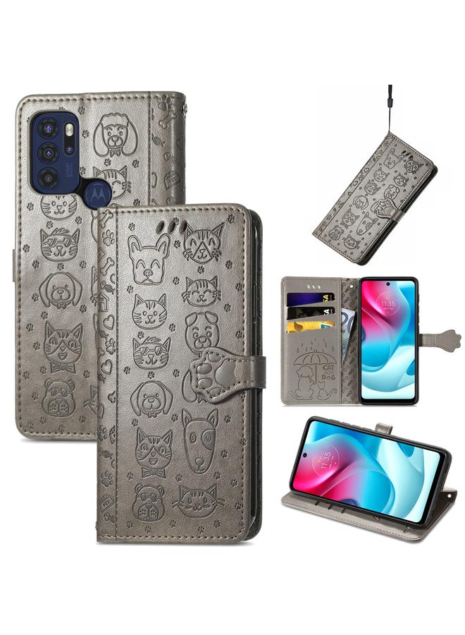 اس-توب جراب لهاتف Motorola Moto G60S، جراب هاتف جلدي أفقي قلاب بنقشة قطة وكلب جميلة مع حامل وفتحات للبطاقات ومحفظة ومشبك كرتوني وحبل تعليق - Image 1