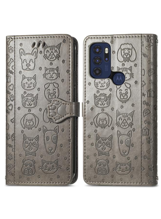 اس-توب جراب لهاتف Motorola Moto G60S، جراب هاتف جلدي أفقي قلاب بنقشة قطة وكلب جميلة مع حامل وفتحات للبطاقات ومحفظة ومشبك كرتوني وحبل تعليق - Image 2