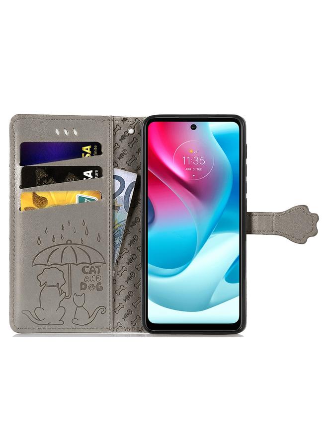اس-توب جراب لهاتف Motorola Moto G60S، جراب هاتف جلدي أفقي قلاب بنقشة قطة وكلب جميلة مع حامل وفتحات للبطاقات ومحفظة ومشبك كرتوني وحبل تعليق - Image 3