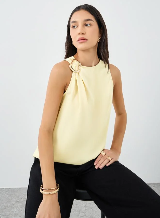 ستايلي Styli Yellow Sleeveless Blouse with Buckle Detail