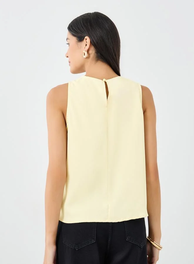 Styli Styli Yellow Sleeveless Blouse with Buckle Detail