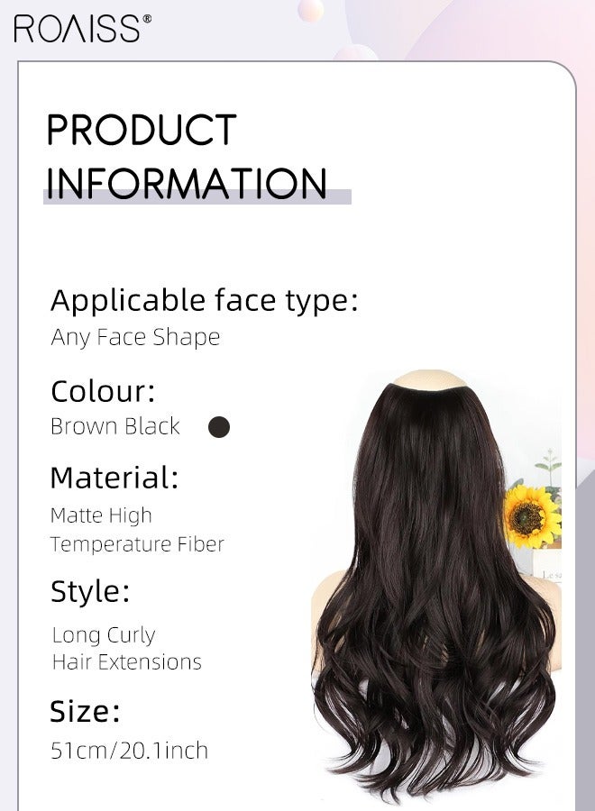 رويس وصلة شعر مجعدة على شكل حرف V غير مرئية بمشابك، شعر مستعار من قطعة واحدة مع 5 مشابك، قطعة شعر صناعية مقاومة للحرارة وناعمة للنساء، بني أسود، 50 سم (19.7 بوصة) - Image 3