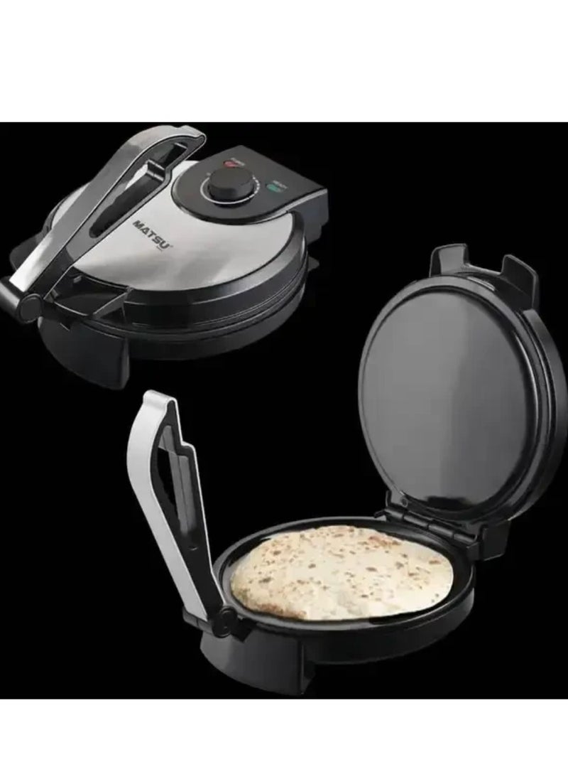 Generic - MATSU 10-Inch Electric Roti Maker – 1200W Non-Stick Chapati and Flatbread Press with Stainless Steel Body, Adjustable Temperature Control for Perfect Cooking, Dual Indicator Lights for User-Friendly Operation, Safety Lock for Secure Use, Easy to Clean Surface, and Instruction Manual – 220-240V Home Kitchen Appliance for Fresh Rotis, Chapatis, and Parathas Every Day - Image 1