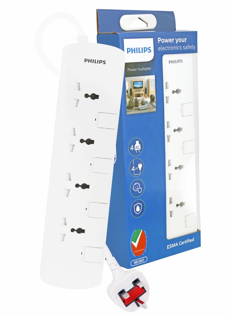 Philips - PHILIPS 4 WAY EXTENSION SOCKET WITH INDIVIDUAL SWITCH - Image 1