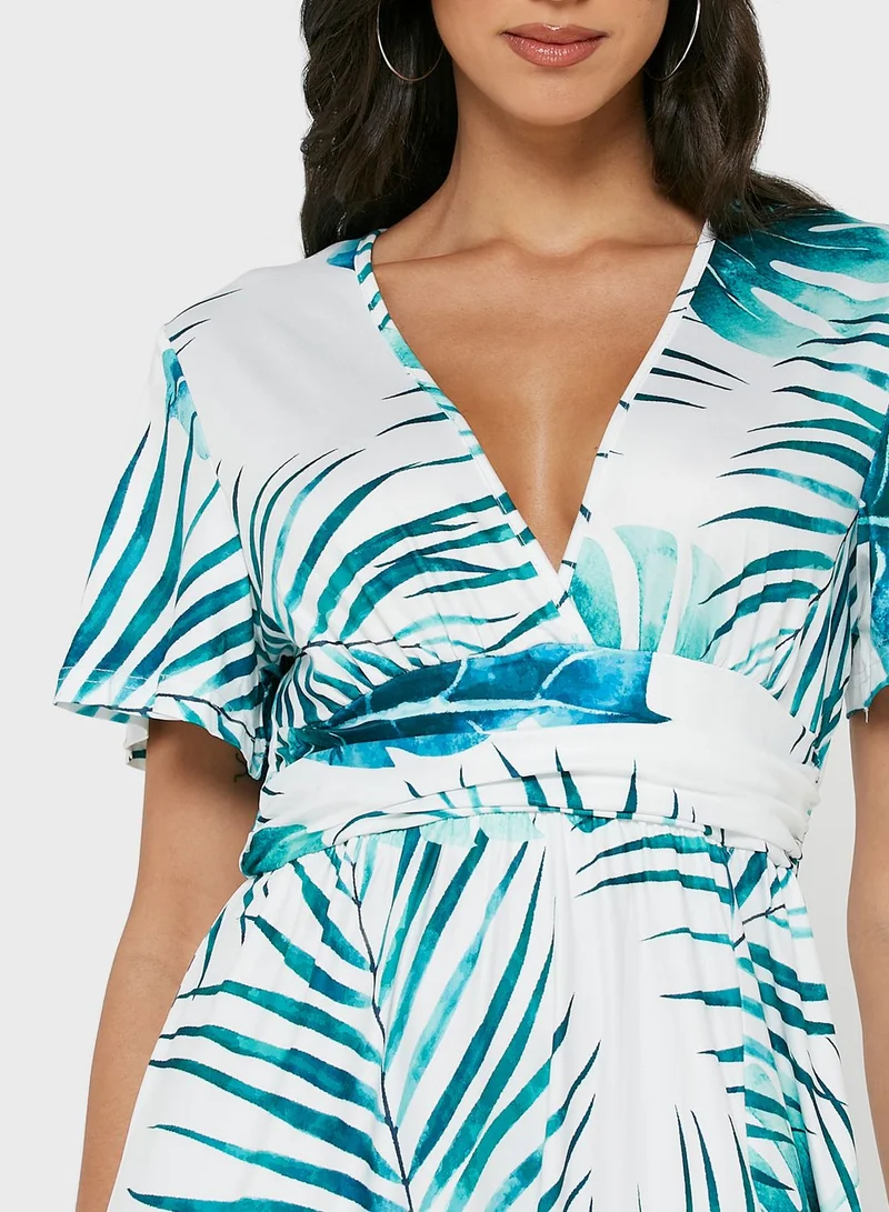 ELLA Tropical Print Slit Dress
