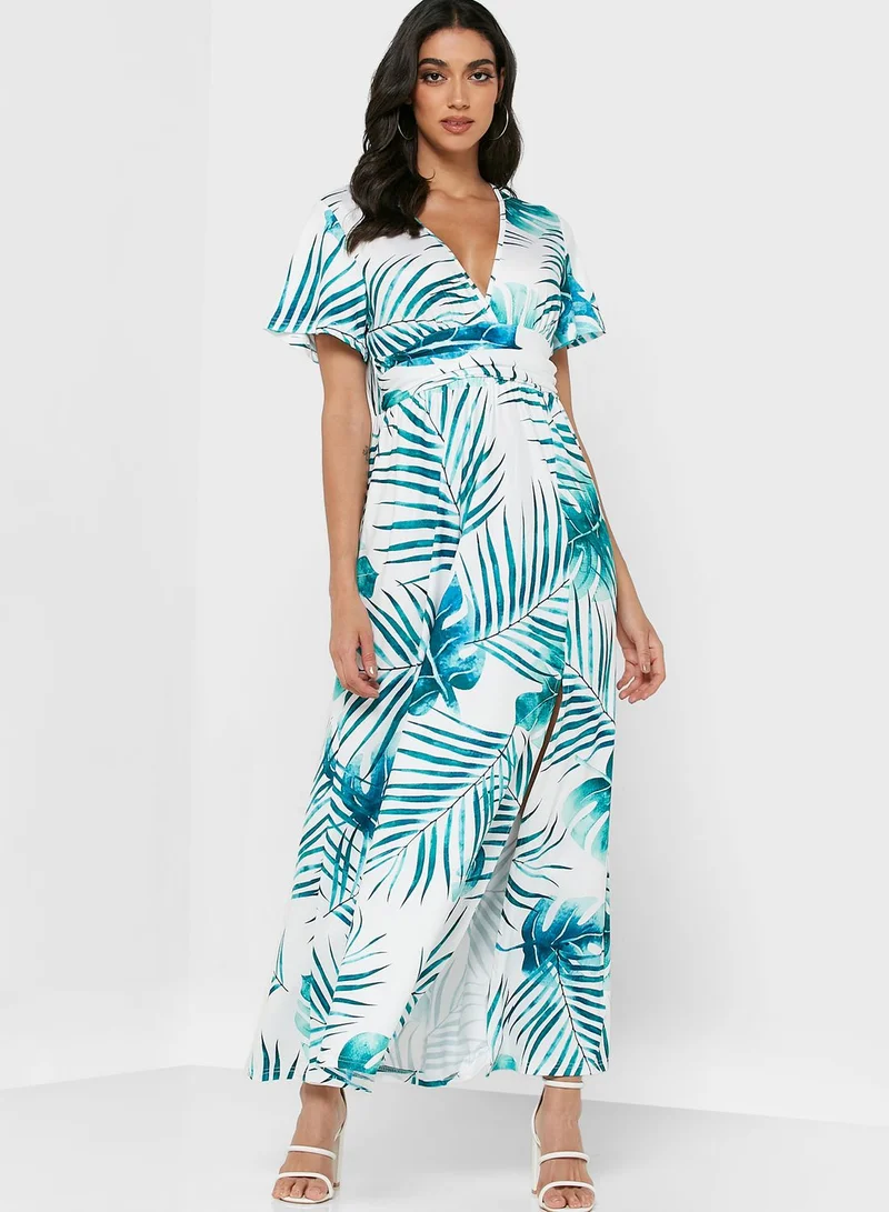 ELLA Tropical Print Slit Dress